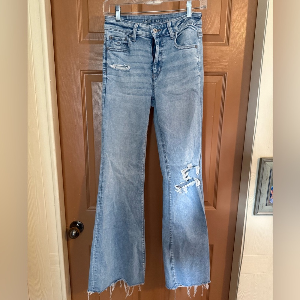 American Eagle Outfitters Light Blue Distressed Flare Jeans
